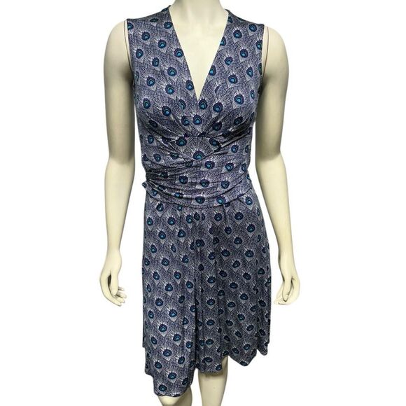 Tory Burch 100% Silk Sleeveless Knee Length Wrap Dress Vneck Peacock feather - Picture 2 of 13